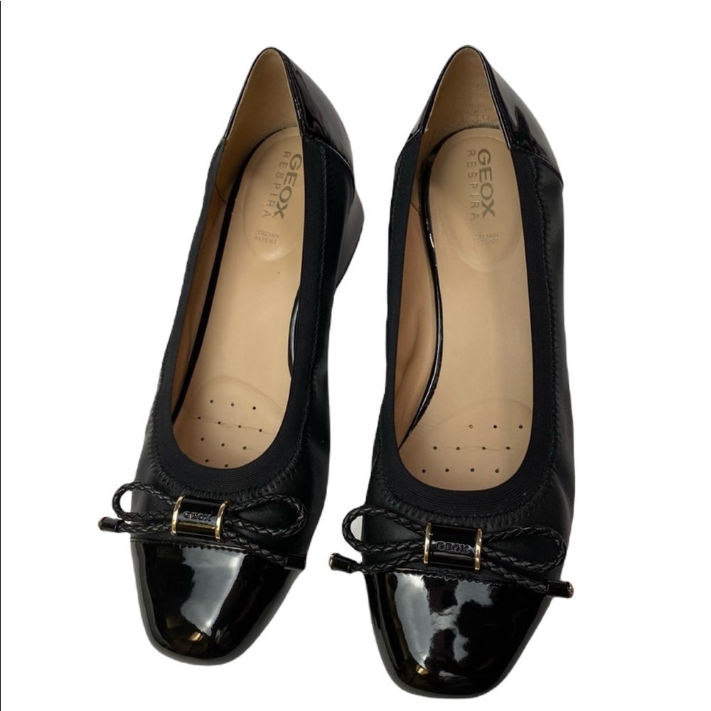 Geox Respira Black Floralie Round Toe Slip On Wedges with Bow Detail Size 9/39